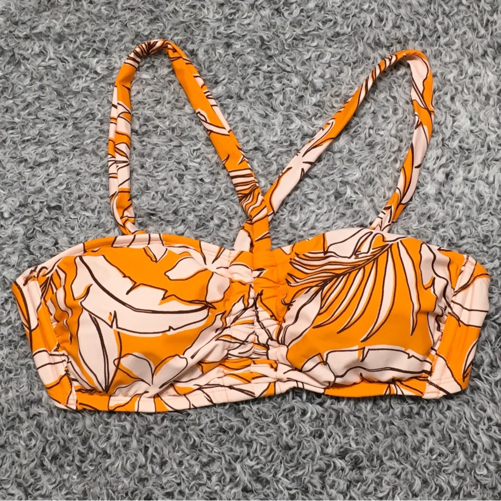 Kona Sol Women's Size M (8-10) Orange Tropical Print Bralette Bikini Top